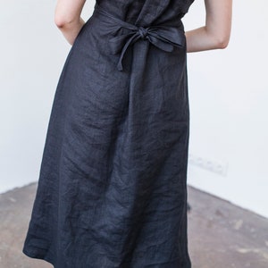 Linen A line dress CHLOE, Long linen dress, Black linen dress, Dress with belt image 4