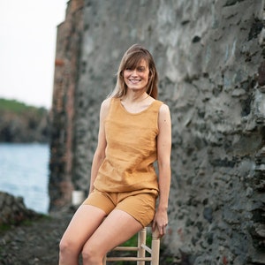 Mustard linen top LEIGH, Linen tank top, Tank tops for woman, Linen sleeveless top, Linen clothing image 3