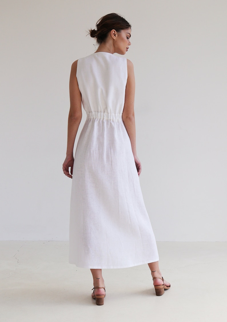 Linen maxi dress RIVIERA, Long sleeveless dress, White linen wrap dress, Wrap dress, Linen dress , Summer dress, Natural linen dress image 5
