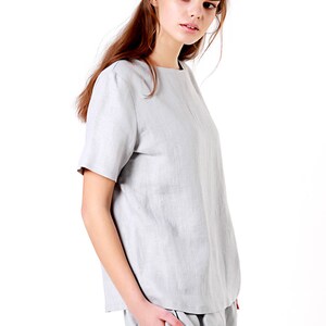 Linen shirt YUNA, 27 colors, Linen shirt short sleeves, Casual linen shirt, Loose linen top, Natural linen shirt, Grey linen top image 3