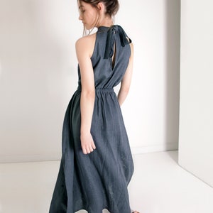 Maxi linen high neck dress ALICIA, Long linen dress with pockets, Elegant linen a line dress, Maxi bridesmaid dress, Occasion dress image 4