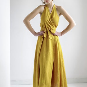 Linen Halter Maxi Dress JOSEPHINE: Softened Lithuanian Linen Wrap