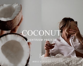 5 Lightroom Coconut Presets for Mobile/Desktop, Influencer Blogger Lifestyle Presets, Luxury Preset, White Tone Presets, Aesthetic Presets