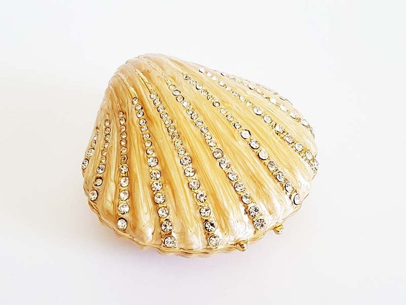 Swarowski Jere Clam Shell Enameled Bejewelled Trinket Jewelry Box