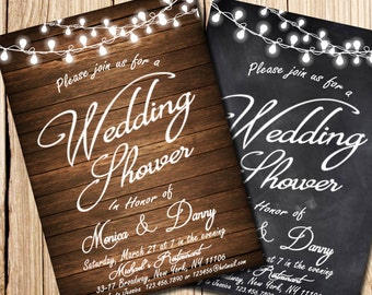 Wedding Shower Invitation, Wedding Shower, Printable Wedding Shower Invitation, Rustic Wedding Shower Invitation, Сhalkboard, Wooden