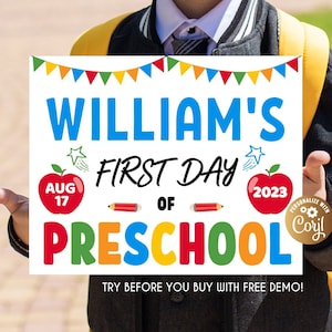 Editable First Day of preschool sign, Personalized preschool sign, Last Day of preschool Sign, Last Day Chalkboard, Last Day of School Sign