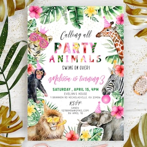 Editable Safari Birthday Invitation Girl Pink Jungle Theme Template Instant Download Digital Printable Wild One 2nd 3rd Invite Stationery