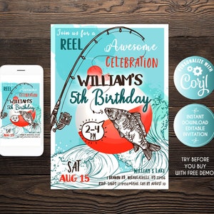 Fishing Birthday Invitation, Fishing Invitation, Fishing 5th Birthday Invitation, Fishing Birthday, Fishing Birthday Invite, Fishing Party
