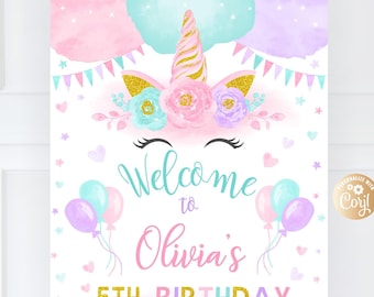 Editable Unicorn Birthday Welcome Sign, Unicorn Welcome Sign, Unicorn Birthday Sign, Magical Celebration Party Welcome Board Printable