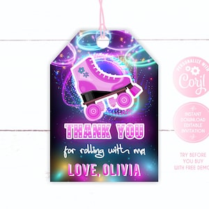 Roller Skating Thank you Tags, Skating Party Favor Gift Tags, Roller Skate Favor Tags, Skate Birthday Party Favor Tag, Thank you tag