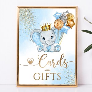 Enseigne pour cartes et cadeaux ballon éléphant bleu, aquarelle éléphant, carte à imprimer pour carte et cadeau Garçon, ballon bleu doré pailleté