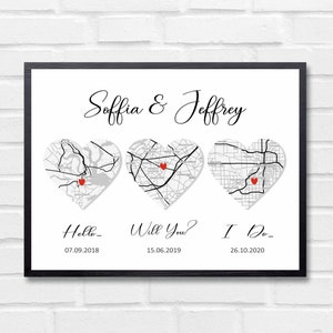 Hello Will You I Do Kunstdruck, Jahrestag Hochzeitsgeschenk, Geschenk für sie, für ihn, personalisierte Karte Druck, 3 Herz Karte Druck, Erster Jahrestag Geschenk,