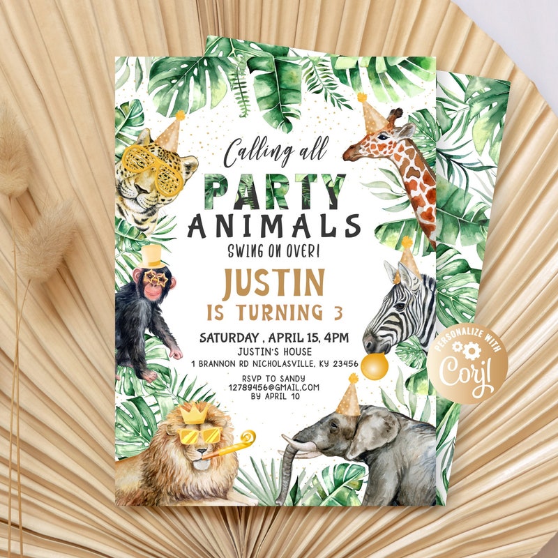 Jungle 3 Birthday Invite Etsy
