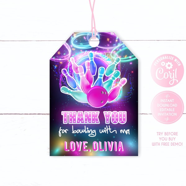 Bowling Thank You Tags, Bowling Favor Tag, EDITABLEBowling Thank You Tags, Bowling Birthday Party Favor Tags