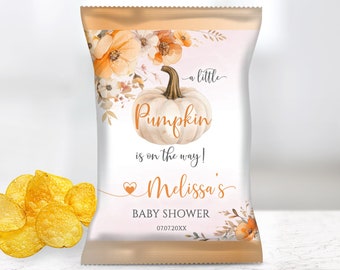 Editable Pumpkin Boho Chip Bags A Little Pumpkin Chip Bag Pumpkin Baby Shower Chip Bag Boho Fall Floral Watercolor Autumn Chip Bags Fall
