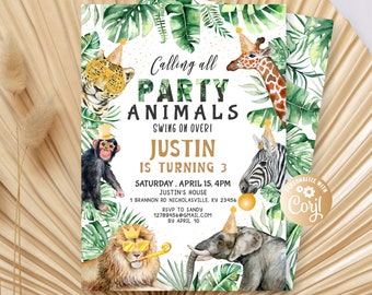 Safari Birthday Invitation, Wild 3rd Birthday Invitation, Editable Wild 2nd Birthday Boy Invitation, Jungle Birthday, Party Animals Zoo