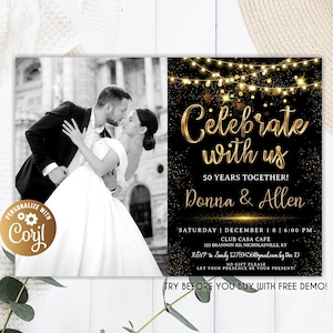Foto de aniversario de bodas de oro, invitaciones con fotos, invitaciones para celebrar con nosotros, invitación para el 50 aniversario de bodas, 40 aniversario