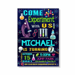 Science Birthday Invitation, Science Experiment Birthday Invitation, Science Birthday Party Invitation, Science Party, experiment, beakers