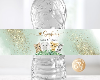 Editable Oh Boy Safari Jungle Water Bottle Label, Jungle Animals Baby Shower Water Bottle Label, For Boy, Watercolor Safari  Water Bottle