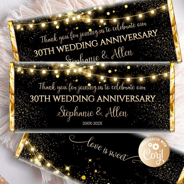 Editable 30th Wedding Anniversary Chocolate Wrapper, 50th Wedding Anniversary Chocolate Bar Wrapper Candy Bar Wedding  Luxury Chocolate