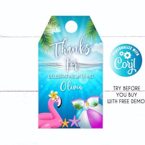 Danke Tags Pool Party, Pool Party Favor Tag, EDITIERBARE Pool Party Danke Tags, Pool Party Geburtstag Bevorzugung Tags, Pool Party Geschenk Taschen