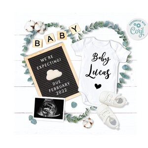 Digital Pregnancy Announcement, Social Media Gender Neutral Baby Reveal, Pregnancy Announcement For Social Media Digital Boy Pregnancy white