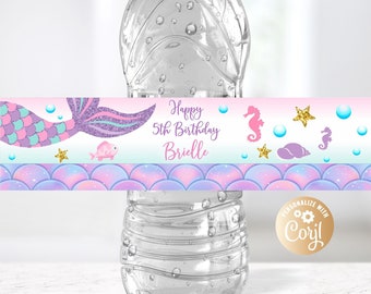 Mermaid Water Bottle Labels, Mermaid Bottle Labels, Mermaid Birthday, Bottle Labels, Mermaid Invite, Instant Download, WATER BOTTLE Labels