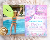 Mermaid Birthday Invitation With Photo, Mermaid Invitation, Mermaid Party With Picture, Mermaid Birthday, Mermaid Invite, Glitter Mermaid