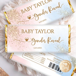 Editable Gender Reveal Chocolate Wrapper, Printable He or She? Candy Bar Wrapper, Boy or Girl Chocolate Bar Wrappers Blue and Pink Smoke