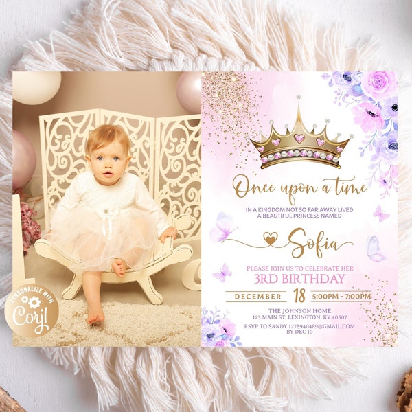 Princess Birthday Invitation With Photo, Princes Birthday Party, Royal Digital Invitation, Castle Birthday With Picture  Royal Party