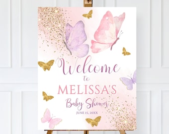 Butterfly Baby Shower Welcome Sign, Baby Shower Welcome Sign Butterfly, Butterfly Welcome Poster, Butterfly Decor, Little Butterfly