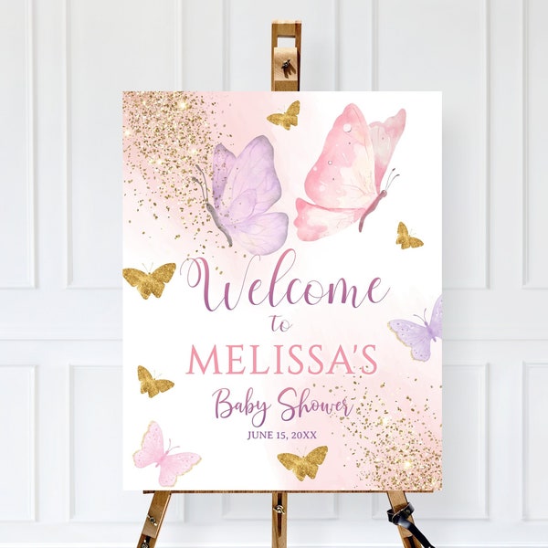 Butterfly Baby Shower Welcome Sign, Baby Shower Welcome Sign Butterfly, Butterfly Welcome Poster, Butterfly Decor, Little Butterfly