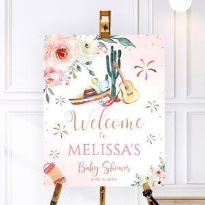 Fiesta Baby Shower Welcome Sign Pink Gold, Baby Shower Welcome Sign Fiesta Fiesta Girl Welcome Poster Fiesta Decor Watercolor Roses Greenery