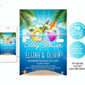 Pool party baby shower invitation, Pool baby shower invitation, summer baby shower by the pool Pool party Baby Shower Pool Shower Invitation