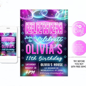 11th Birthday Invitation, 11th Birthday, 11 years old, Girl party invite, Teen girl birthday invite, Teen party, eleventh Birthday, eleven