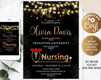 Nursing Graduation invitations, Nursing Graduation Party Invitation, Nursing School Graduation, Registered Nurse Invitation. RN invitation