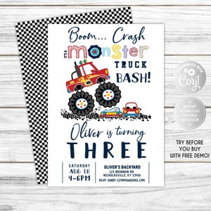 Monster Truck Birthday Invitation, Monster Truck Party, Monster Truck Birthday, Monster Truck Invitation, Monster Truck, 3rd birthday