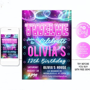 12th Birthday Invitation, 12th Birthday, 12 years old, Girl party invite, Teen girl birthday invite, Teen party, twelfth Birthday, twelve