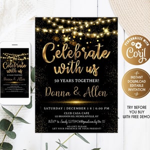 Golden wedding anniversary invitations, Celebrate with us invitations, 50th Wedding Anniversary Invitation,  40th Wedding Anniversary Party