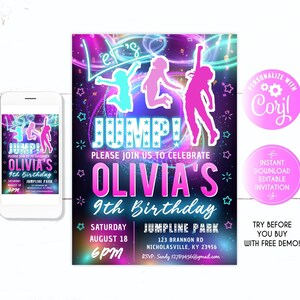 Jump birthday party invitation, girl, pink, Jump Birthday Invitation, Bounce House Invitation, Jump Invitation, Let's Jump Party Instant