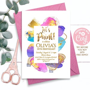 Art Painting Birthday Party Invitation, Let&#39;s Paint, Painting Birthday Invitation, Art Birthday, Painting Party, Art Party Invitation,