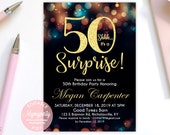 Surprise 50th Birthday Invitation for woman, Shhh... It's a Surprise! 50th Birthday Invitation, 50th Birthday for her, Black and Gold, Gold