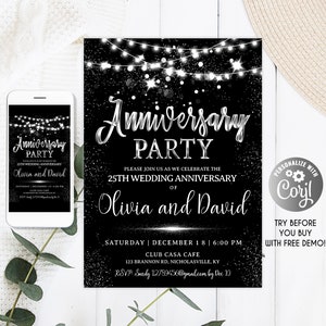Silver wedding anniversary invitations, Silver Anniversary Invitations, Silver Anniversary Invite, 25th 30th 40th Anniversary Silver