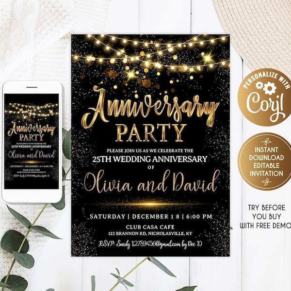 Golden wedding anniversary invitations, Anniversary Invitations, Anniversary Invite, 25th 30th 40th 50th Anniversary, Wedding Anniversary