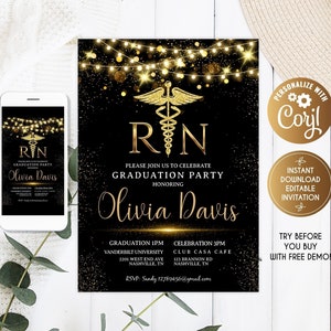 Nursing School Graduation invitations, Nursing Graduation Party Invitation, Medical Graduation, Registered Nurse Invitation. RN invitation