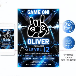 Video game party invitations, video game Birthday invitation, game invitation, GAME ON, video game, switch party, game party Birthday