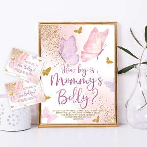 Borboleta, quão grande é o jogo da barriga da mamãe, ouro rosa Adivinhe quão grande é a barriga da mamãe Borboleta, quão grande é o jogo de sinais da barriga da mamãe e cartas