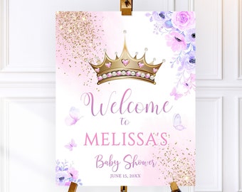 Editable Princess Baby Shower Welcome Sign Girl, Printable Girl Royal Baby Shower Welcome Poster Decor Editable 16x20,  Pink Gold Castle