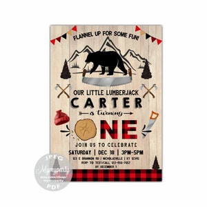 Lumberjack Birthday Invitation, Lumberjack, 1st Birthday Invitation, First Birthday, Boy, Bear, Lumberjack Birthday, Instant Download