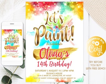 Art Painting Birthday Party Invitation, Painting Birthday Invitation, Art Birthday, Painting Party, Art Party Invitation, Let's Paint